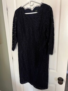 Talbots Navy Fringe-Trim Lace Cocktail Dress